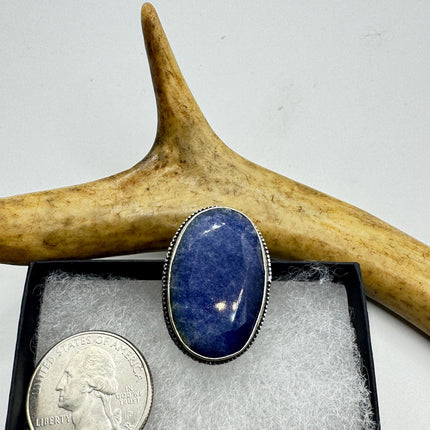 Vintage Raw Blue Sapphire Ring: Handmade Silver Bronze Boho Jewelry