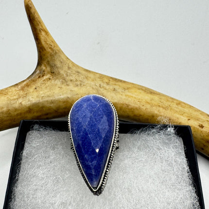 Vintage Raw Blue Sapphire Ring: Handmade Silver Bronze Boho Jewelry