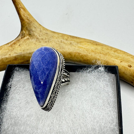 Vintage Raw Blue Sapphire Ring: Handmade Silver Bronze Boho Jewelry