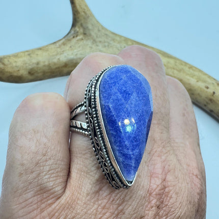 Vintage Raw Blue Sapphire Ring: Handmade Silver Bronze Boho Jewelry
