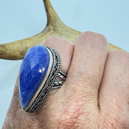 Vintage Raw Blue Sapphire Ring: Handmade Silver Bronze Boho Jewelry