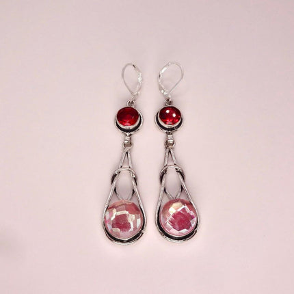 Vintage Red Pink Glass Silver Earrings | 925 sterling Silver Lever Backs
