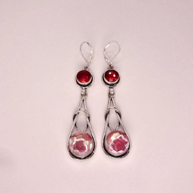 Vintage Red Pink Glass Silver Earrings | 925 sterling Silver Lever Backs