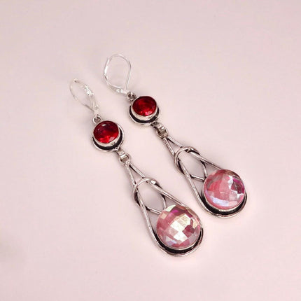 Vintage Red Pink Glass Silver Earrings | 925 sterling Silver Lever Backs
