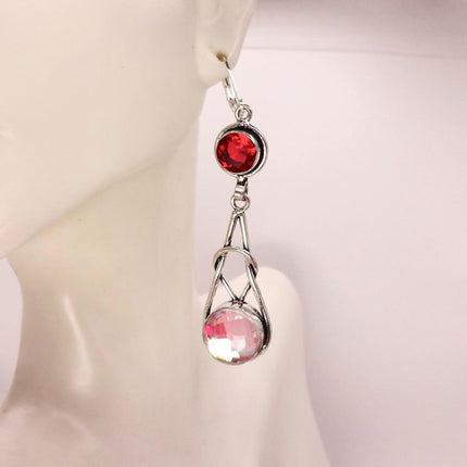 Vintage Red Pink Glass Silver Earrings | 925 sterling Silver Lever Backs
