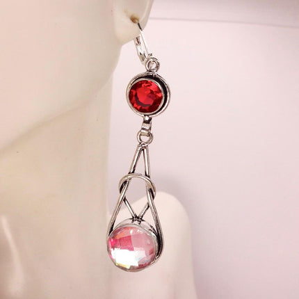 Vintage Red Pink Glass Silver Earrings | 925 sterling Silver Lever Backs