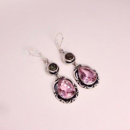 Vintage Red Pink Glass Silver Earrings | 925 sterling Silver Lever Backs
