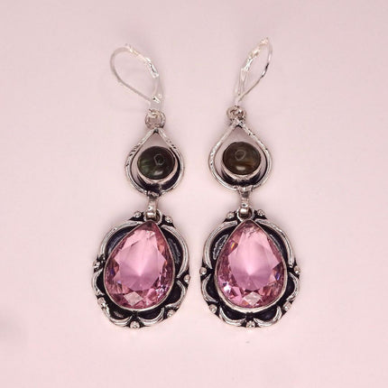 Vintage Red Pink Glass Silver Earrings | 925 sterling Silver Lever Backs