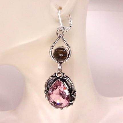 Vintage Red Pink Glass Silver Earrings | 925 sterling Silver Lever Backs