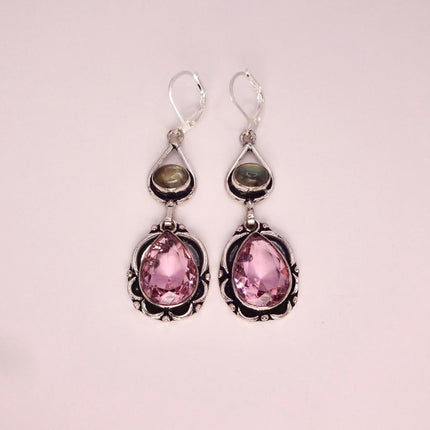 Vintage Red Pink Glass Silver Earrings | 925 sterling Silver Lever Backs