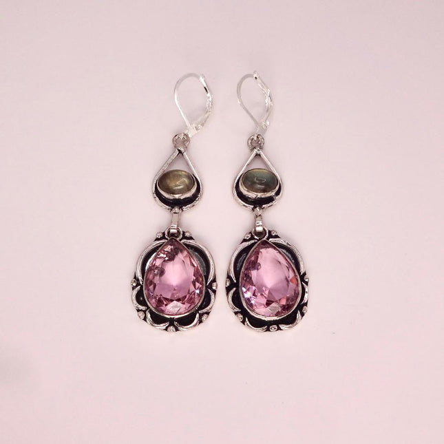 Vintage Red Pink Glass Silver Earrings | 925 sterling Silver Lever Backs