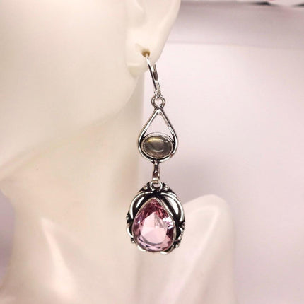 Vintage Red Pink Glass Silver Earrings | 925 sterling Silver Lever Backs