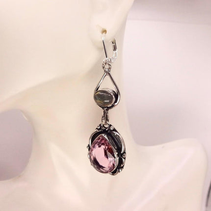 Vintage Red Pink Glass Silver Earrings | 925 sterling Silver Lever Backs