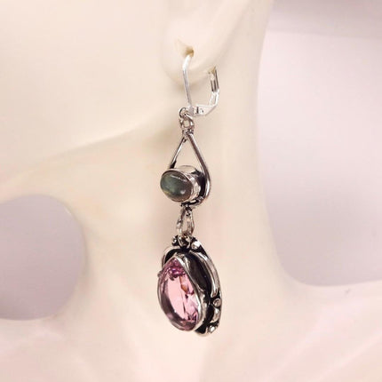 Vintage Red Pink Glass Silver Earrings | 925 sterling Silver Lever Backs