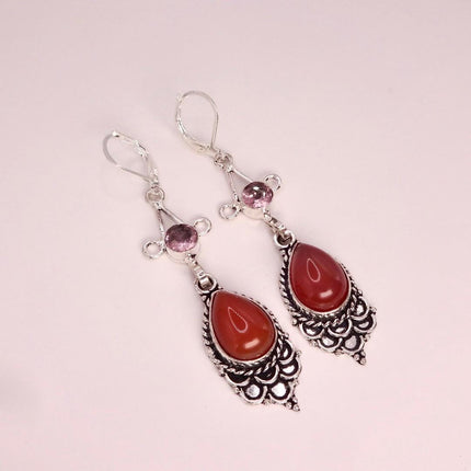 Vintage Red Carnelian Silver Earrings | 925 sterling Silver Lever Backs
