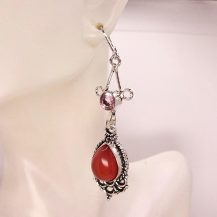 Vintage Red Carnelian Silver Earrings | 925 sterling Silver Lever Backs