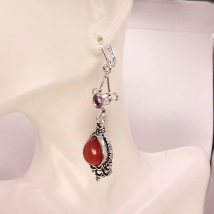Vintage Red Carnelian Silver Earrings | 925 sterling Silver Lever Backs