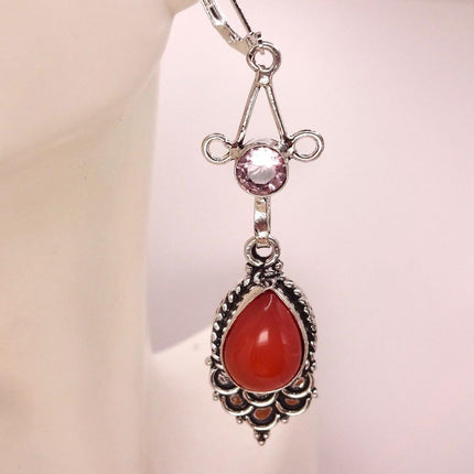 Vintage Red Carnelian Silver Earrings | 925 sterling Silver Lever Backs