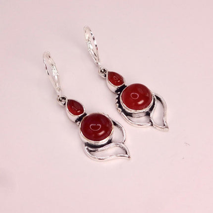 Vintage Red Carnelian Silver Earrings | 925 sterling Silver Lever Backs