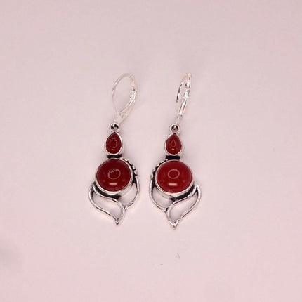 Vintage Red Carnelian Silver Earrings | 925 sterling Silver Lever Backs