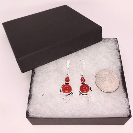 Vintage Red Carnelian Silver Earrings | 925 sterling Silver Lever Backs