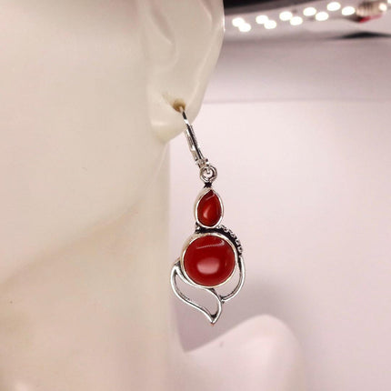 Vintage Red Carnelian Silver Earrings | 925 sterling Silver Lever Backs