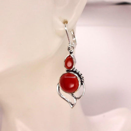 Vintage Red Carnelian Silver Earrings | 925 sterling Silver Lever Backs