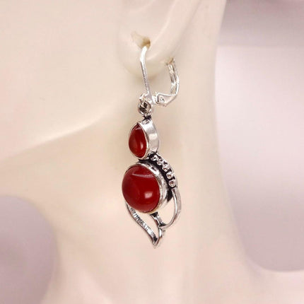 Vintage Red Carnelian Silver Earrings | 925 sterling Silver Lever Backs