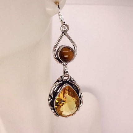 Vintage Yellow Citrine Glass Silver Chandelier Drop Earrings | 925 sterling Silver Lever Backs
