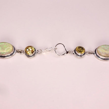 Vintage Green Yellow Glass Dangle Earrings Sterling Silver Leverbacks