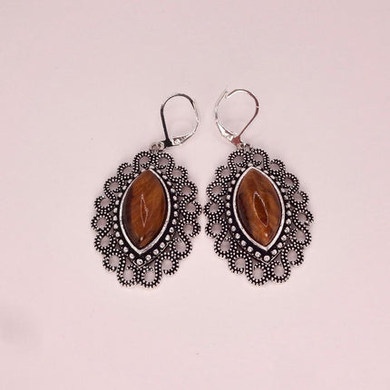 Vintage Tigers Eye Dangle Earrings Sterling Silver Leverbacks