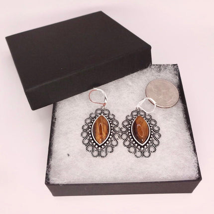 Vintage Tigers Eye Dangle Earrings Sterling Silver Leverbacks