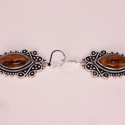 Vintage Tigers Eye Dangle Earrings Sterling Silver Leverbacks