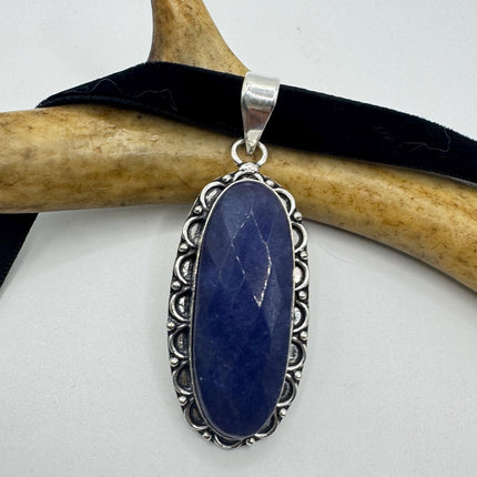 Vintage Raw Blue Sapphire Silver Boho Statement Necklace