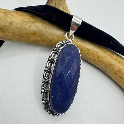 Vintage Raw Blue Sapphire Silver Boho Statement Necklace