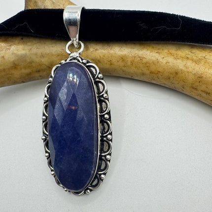 Vintage Raw Blue Sapphire Silver Boho Statement Necklace