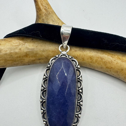 Vintage Raw Blue Sapphire Silver Boho Statement Necklace