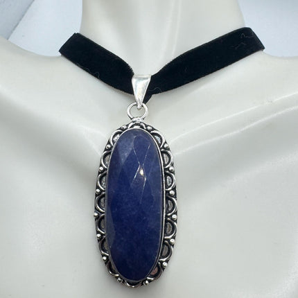 Vintage Raw Blue Sapphire Silver Boho Statement Necklace