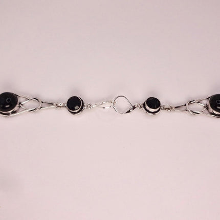 Vintage Black Onyx Dangle Earrings Sterling Silver Leverbacks