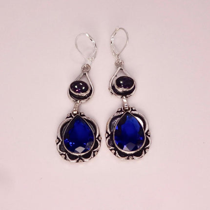 Vintage Aqua Blue Glass Silver Earrings | 925 sterling Silver Lever Backs
