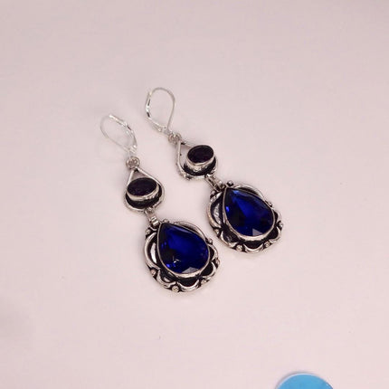 Vintage Aqua Blue Glass Silver Earrings | 925 sterling Silver Lever Backs