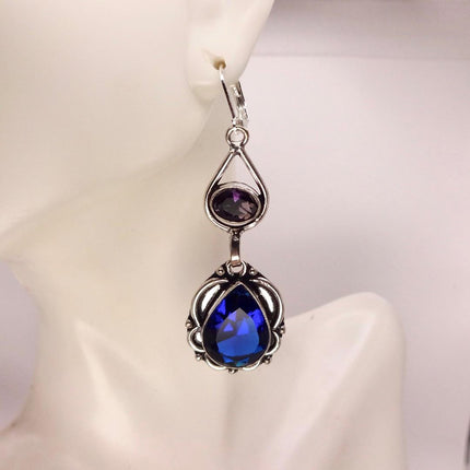 Vintage Aqua Blue Glass Silver Earrings | 925 sterling Silver Lever Backs