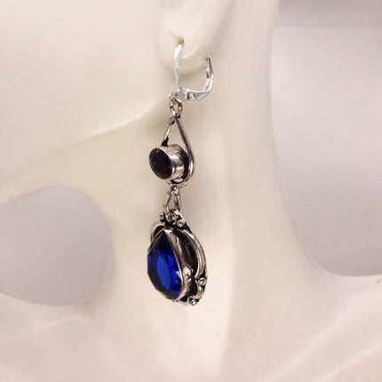Vintage Aqua Blue Glass Silver Earrings | 925 sterling Silver Lever Backs