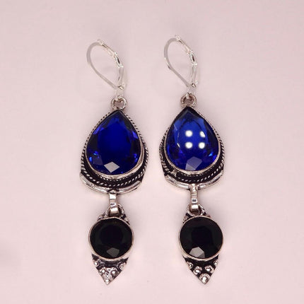 Vintage Aqua Blue Glass Silver Earrings | 925 sterling Silver Lever Backs