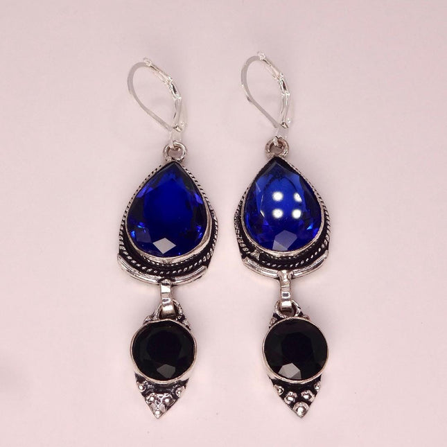 Vintage Aqua Blue Glass Silver Earrings | 925 sterling Silver Lever Backs