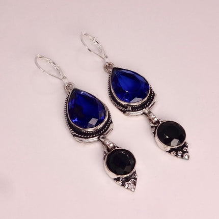 Vintage Aqua Blue Glass Silver Earrings | 925 sterling Silver Lever Backs
