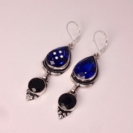 Vintage Aqua Blue Glass Silver Earrings | 925 sterling Silver Lever Backs
