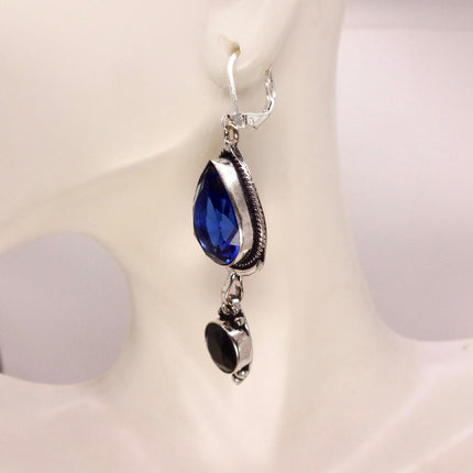 Vintage Aqua Blue Glass Silver Earrings | 925 sterling Silver Lever Backs