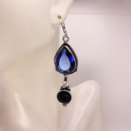 Vintage Aqua Blue Glass Silver Earrings | 925 sterling Silver Lever Backs