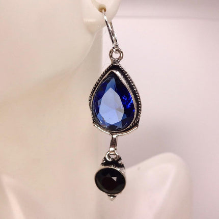 Vintage Aqua Blue Glass Silver Earrings | 925 sterling Silver Lever Backs